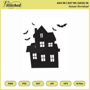 Haunted House Embroidery Design: Halloween Machine Art (4x4, 5x7, 6x10) (Digital Download)