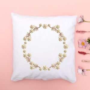 Elegant Floral Circle Machine Embroidery Frame Design | Gold & White Flower Border Pattern | Wedding Wreath Monogram Embroidery PES, DST
