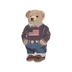 USA Flag Teddy Bear Embroidery Design, Casual Teddy Machine Embroidery Pattern, Fashion Bear for Hoodie, Jacket, or Shirt