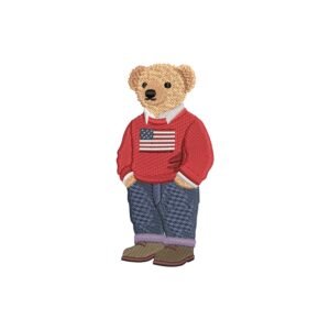 USA Flag Teddy Bear Embroidery Design, Casual Teddy Machine Embroidery Pattern, Fashion Bear Embroidery File for Hoodie, Jacket or Decor