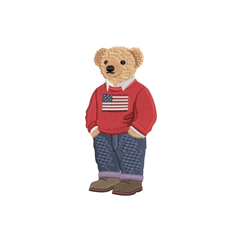 Usa flag ralph lauren bear USA Flag Teddy Bear Embroidery Design, Casual Teddy Machine Embroidery Pattern, Fashion Bear Embroidery File for Hoodie, Jacket or Decor